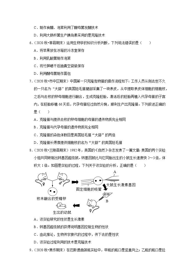 2021年山东中考生物复习专练——专题16生物技术02