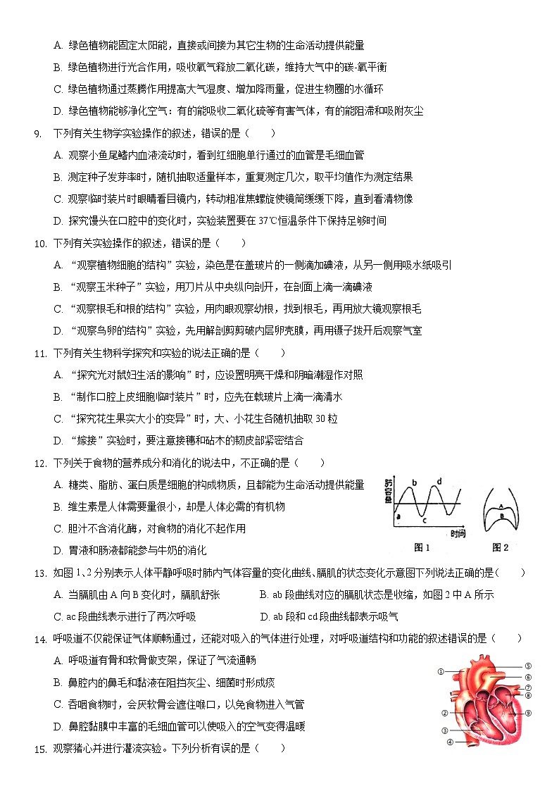 2021年海南省初中学业水平生物模拟测试(五)(word版 含答案)02