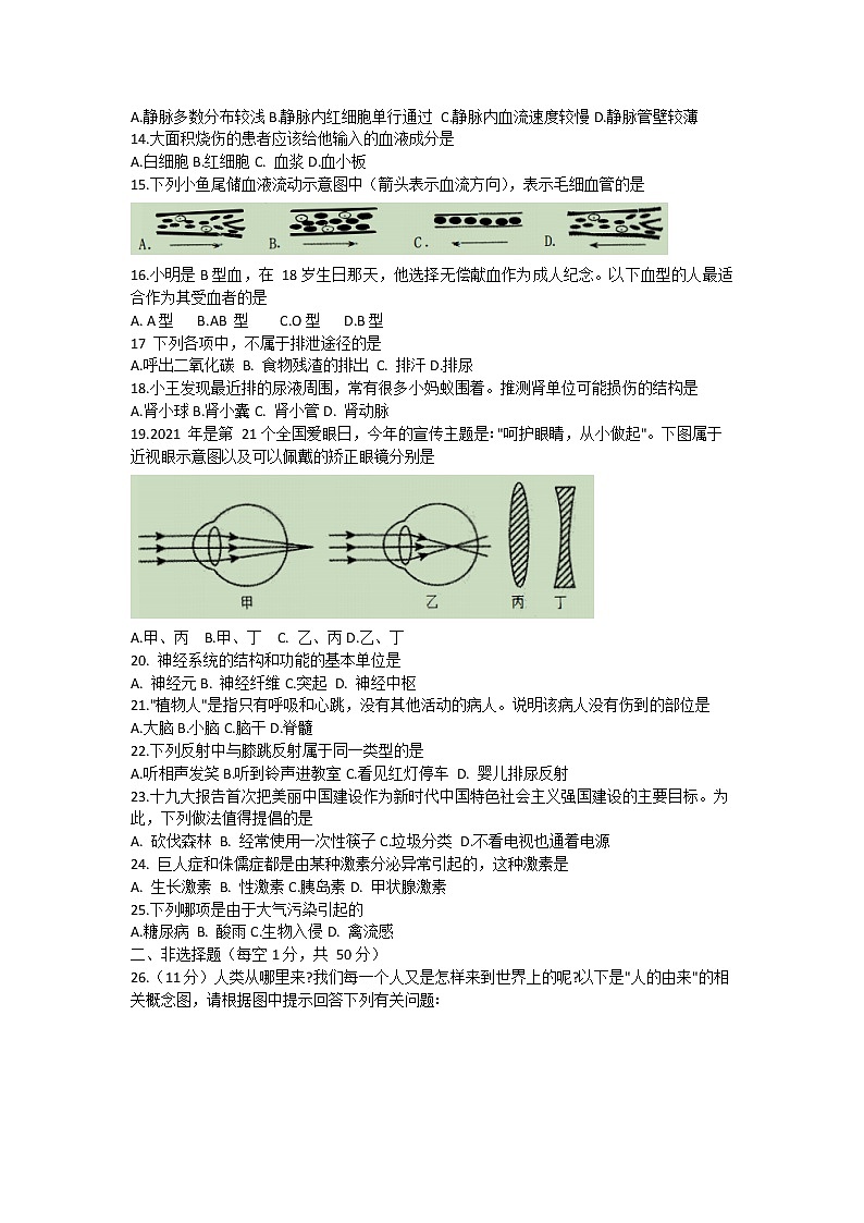 贵州省黔东南州2020-2021学年下学期期末统考模拟考试七年级生物试卷(word版 含答案)第2页