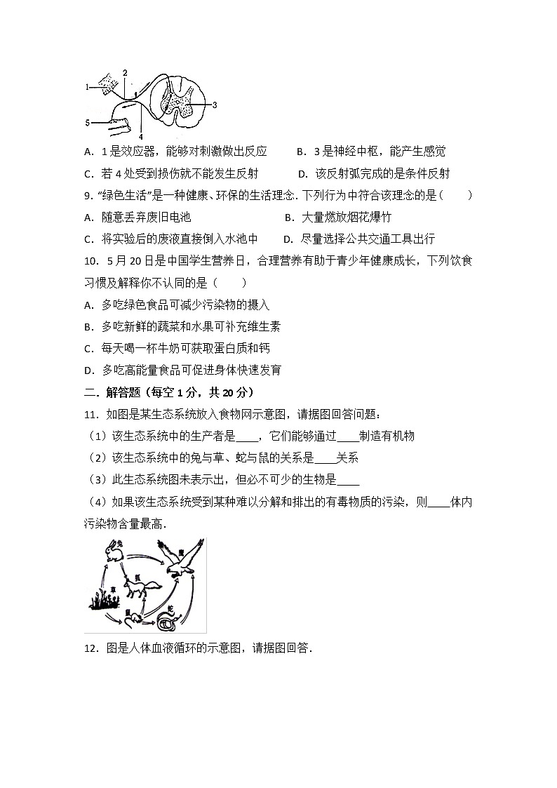湖北省黄梅县2020-2021学年七年级下学期期末复习生物试题(word版 含答案)02