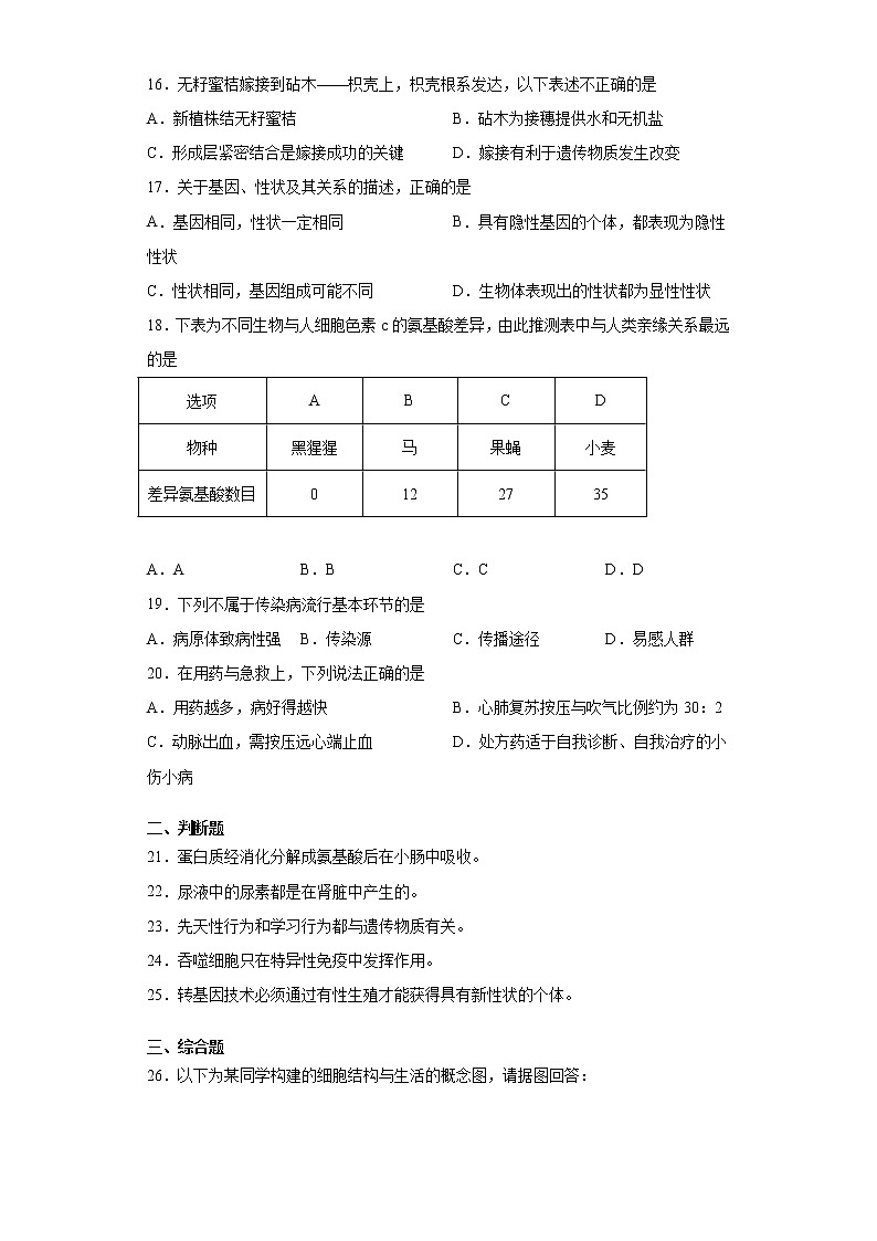 湖南省岳阳市2021年中考生物试题真题(word版 含答案)03