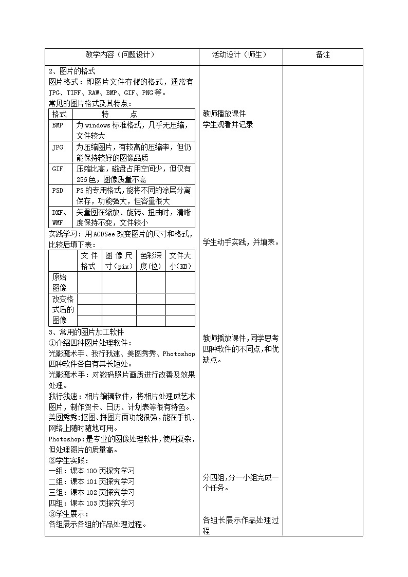 苏科版(2018)七年级全册信息技术 6.1.4图片分类及格式 教案02
