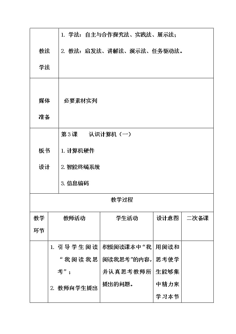 青岛版初中信息技术第一册 第3课 认识计算机(一) 教案第2页