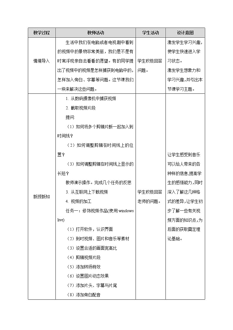 粤教B版信息技术七下 2.2 视频的获取与加工 教案第2页