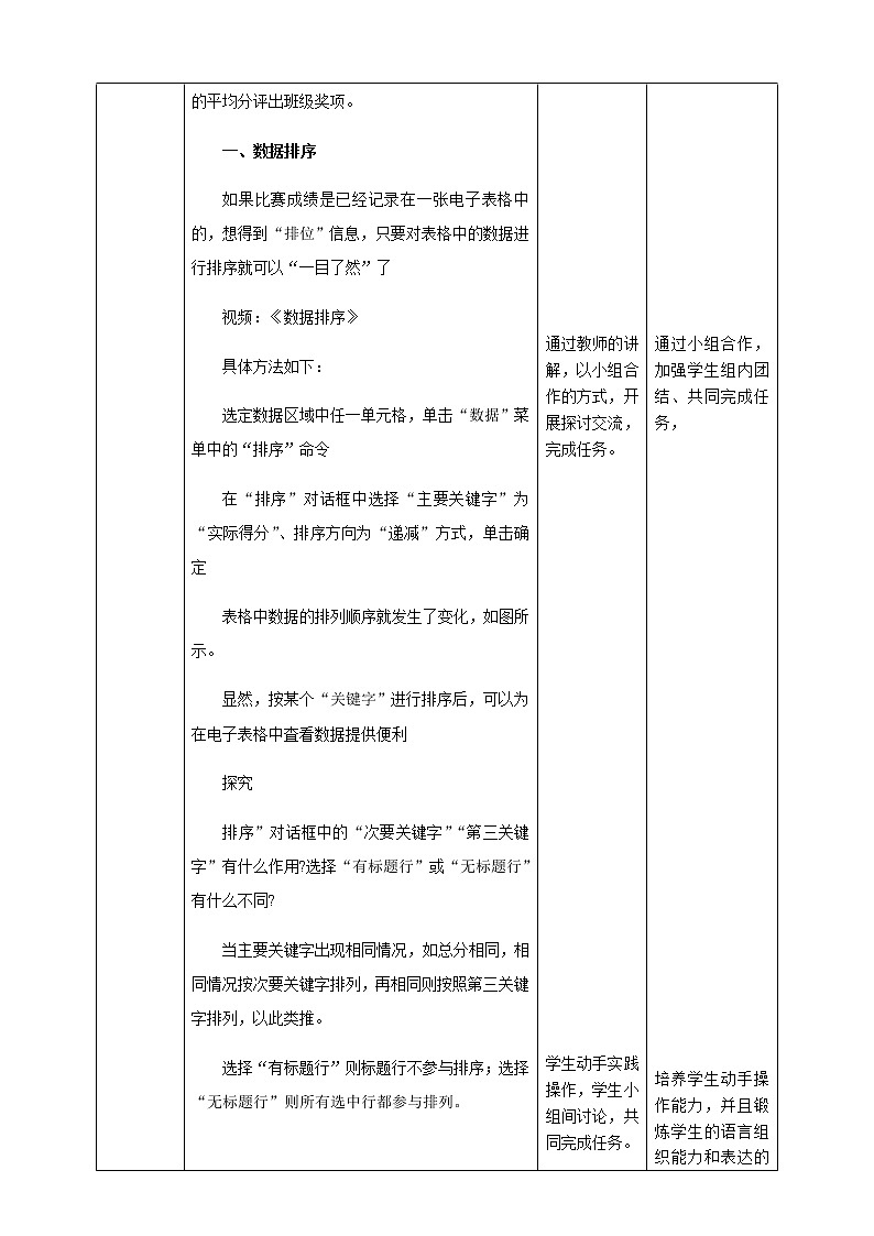 粤高教版信息技术七上 4.3 使用电子表格管理数据 教案02