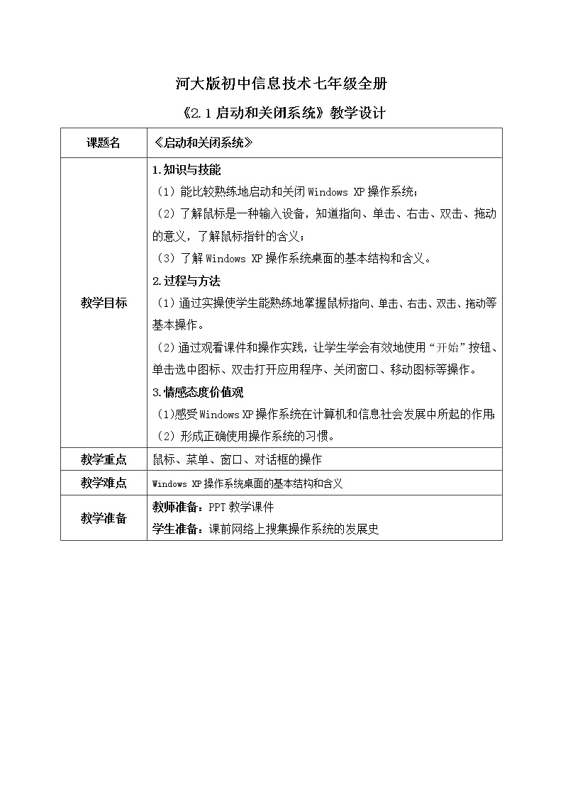 河大版第二单元第一节《启动和关闭系统》课件+教案01