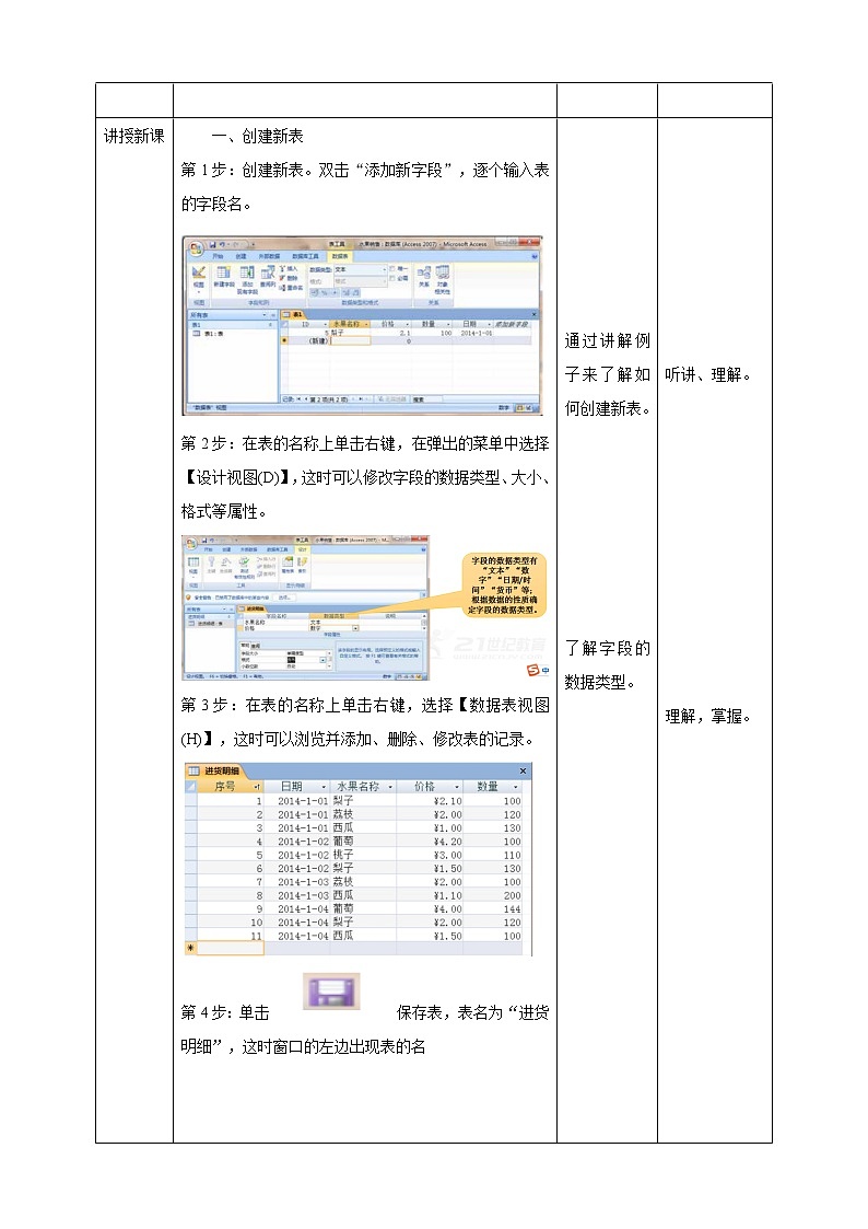 新世紀(jì)版信息技術(shù)七下 2.1  創(chuàng)建數(shù)據(jù)庫中的表 教案第2頁