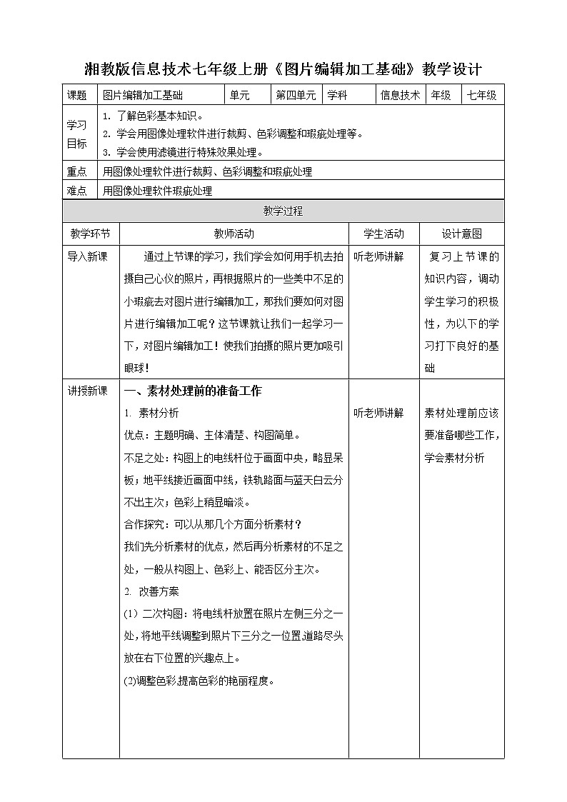 湘电子版信息技术4.12《图片编辑加工基础》课件PPT+教案01