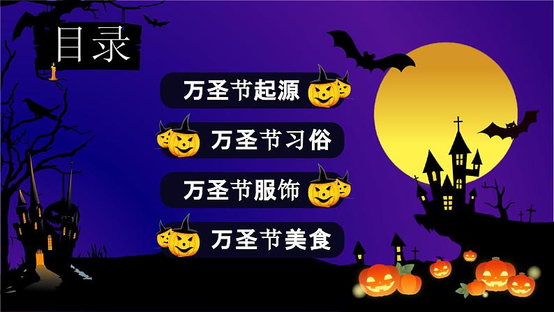 蓝黑卡通风万圣节活动主题介绍万圣节的服饰课件PPT第2页