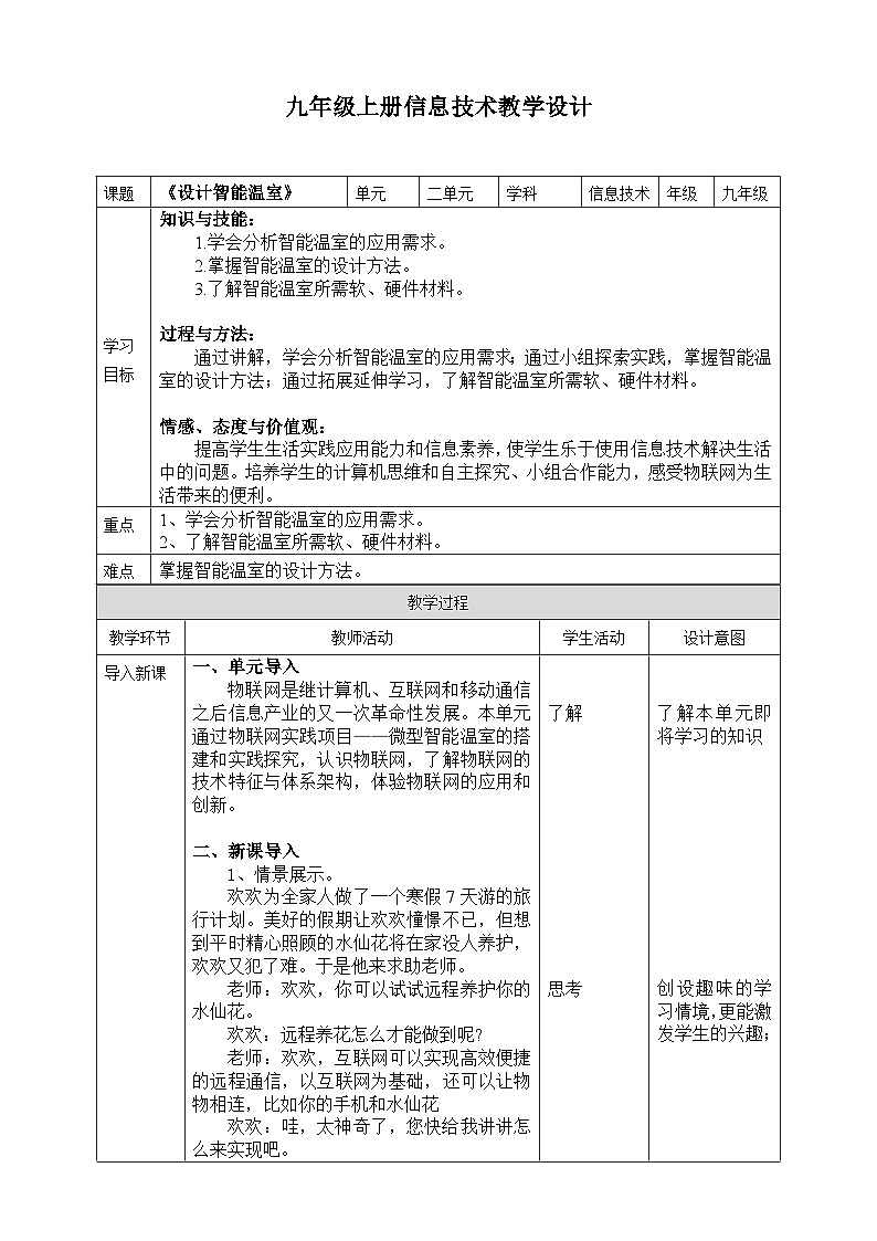 【核心素养】川教版(2019)信息技术九上2.1《设计智能温室》课件+教案01