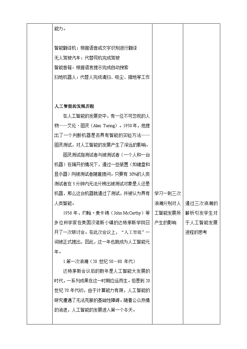 甘教版信息技术八年级下册2.1《认识人工智能》教案第3页