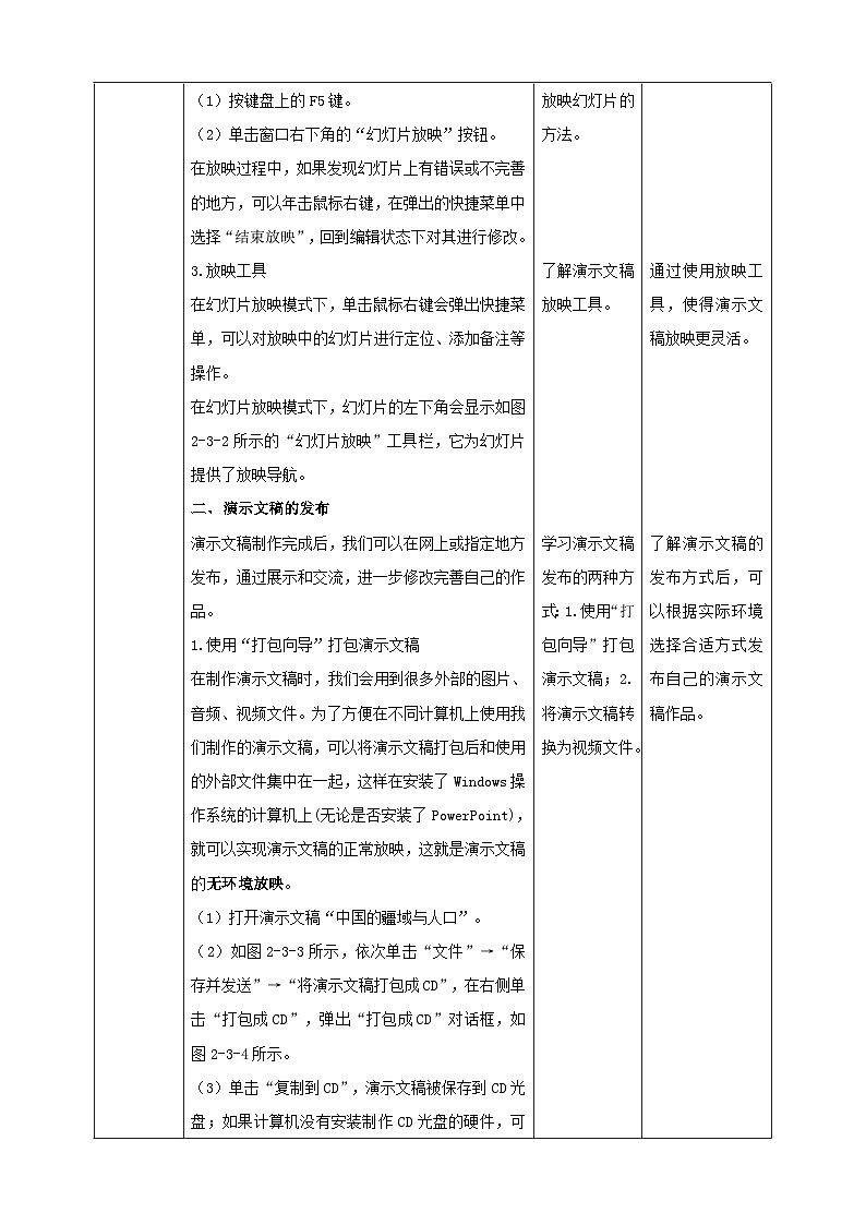 甘教版信息技术七年级下册2.3《演示文稿的放映与发布》 教学设计第3页