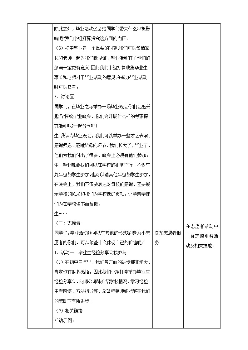 广州版综合实践活动九年级下册 主题一 《毕业活动我设计》(第二课时) 教学设计第2页