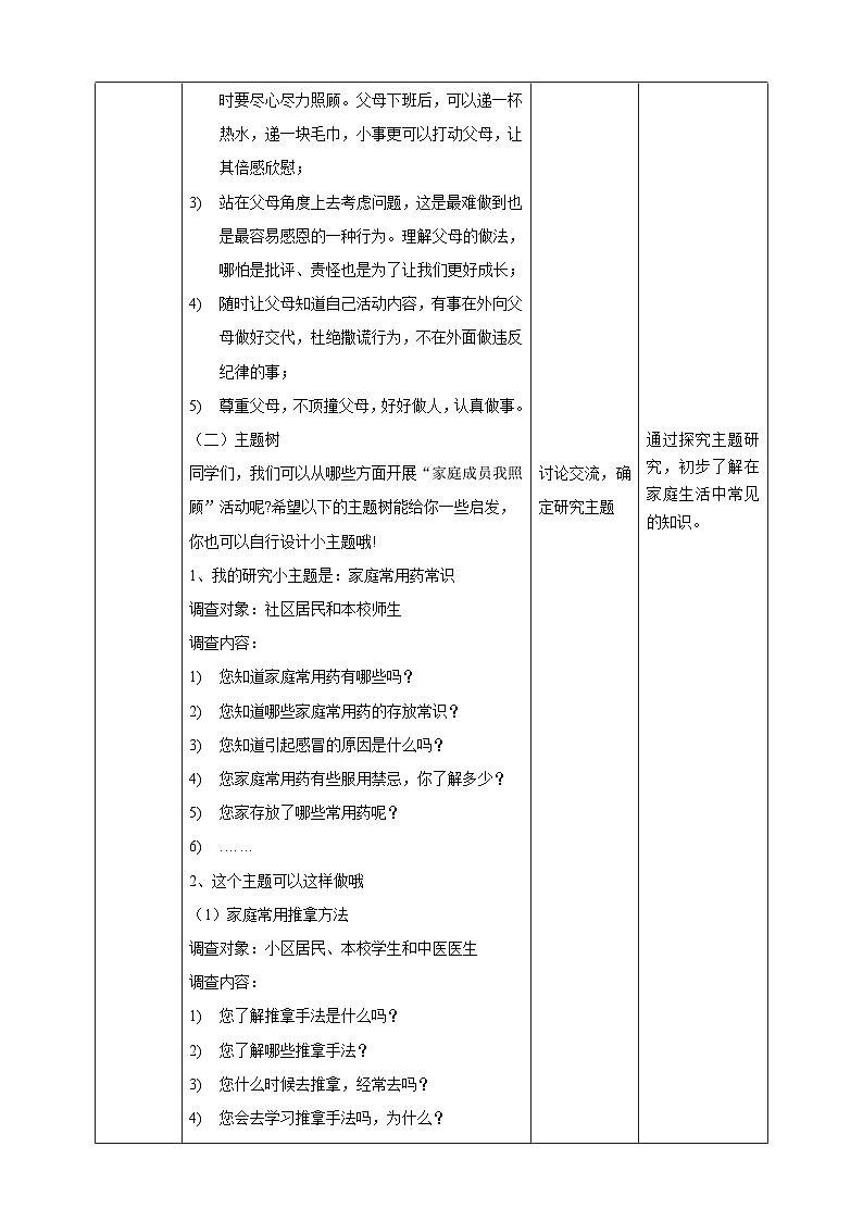 广州版综合实践活动七年级 主题四 《家庭成员我照顾》(第一课时) 教学设计第3页