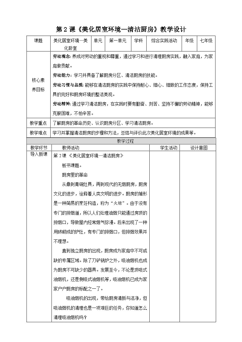 七年級下冊第一單元第3課《美化居室環(huán)境—清潔廚房》第1頁