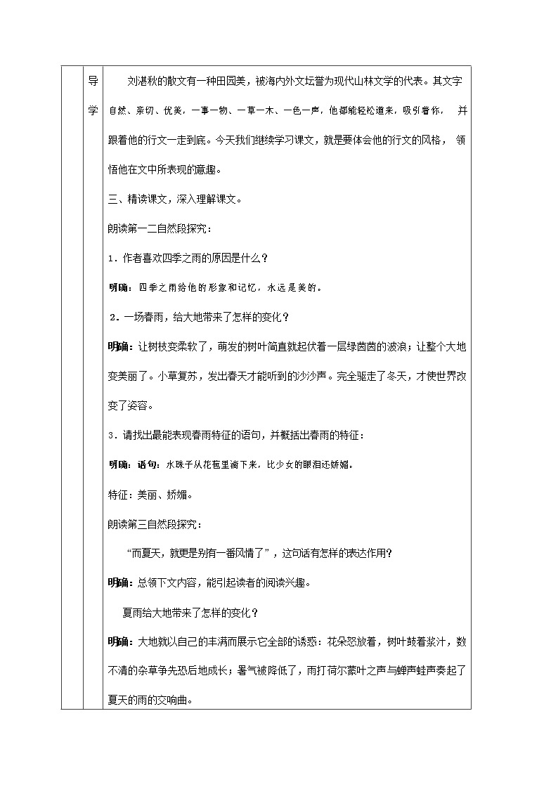 人教部编版七年级语文上册 《雨的四季》导学案设计 (3)02