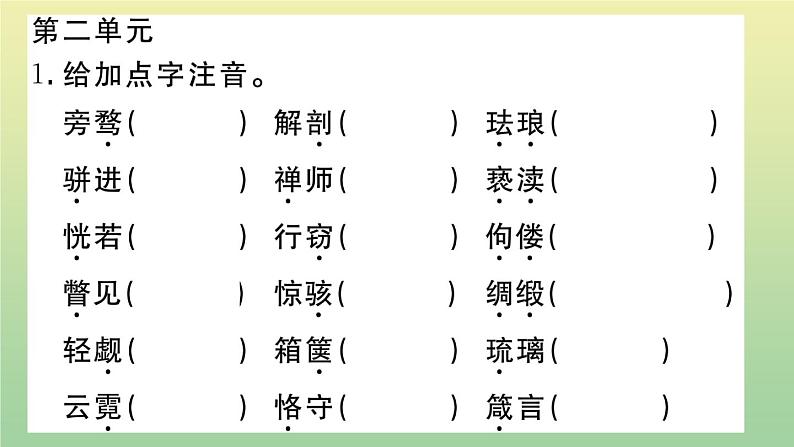 部编人教版九年级语文上册期末复习专题二字音字形作业课件第5页