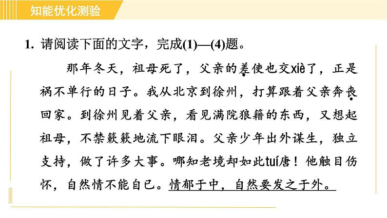部编版八年级上册语文习题课件 第4单元 14. 背影第4页