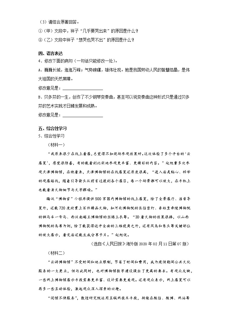 安徽省芜湖市市区2020-2021学年七年级下学期期中语文试题(word版含答案)第2页