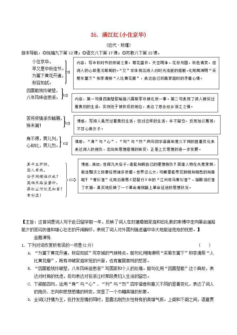 中考语文复习精练古诗词曲鉴赏35满江红01