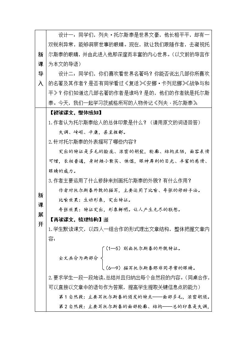 2021年初中语文 人教部编版 八年级上册 第二单元 8 列夫·托尔斯泰 导学案第3页
