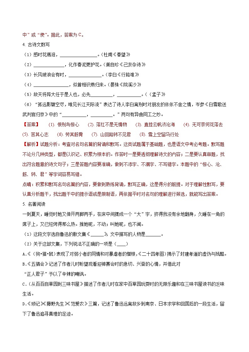 衡阳市2018年中考语文试题(含解析)第2页