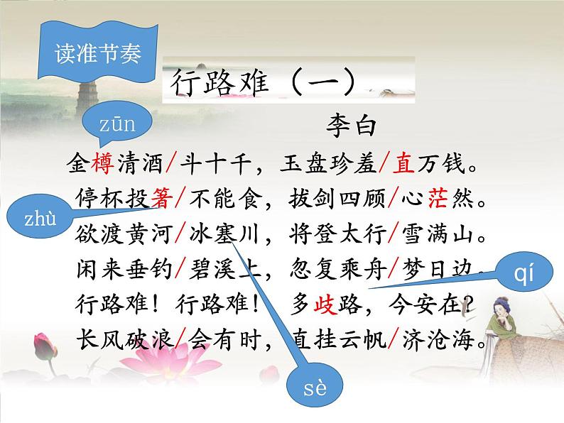 2021-2022学年 初中语文 人教部编版(五四)(2018)九年级上册 14《行路难》 课件第8页