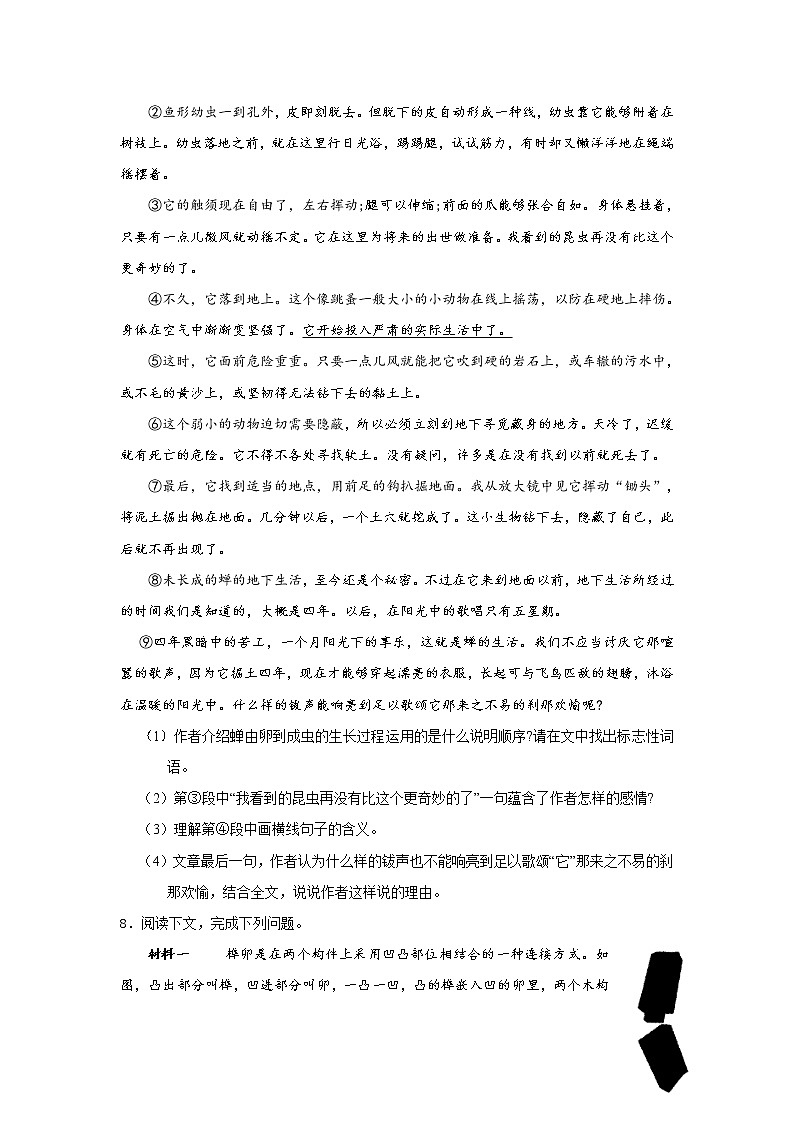 8年级上册语文部编版单元测试第五单元综合测试03(含答案)第3页