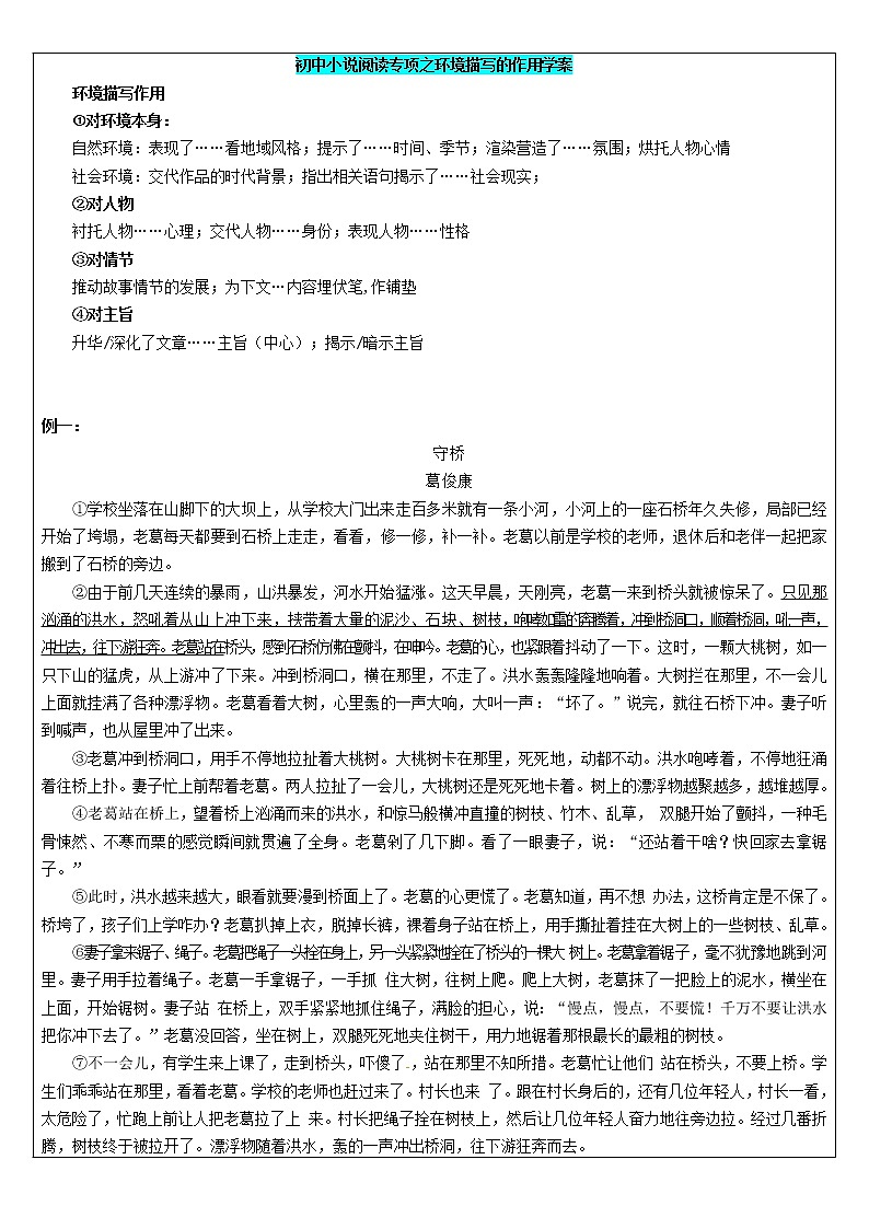 初中小说专项阅读之环境描写作用学案第1页