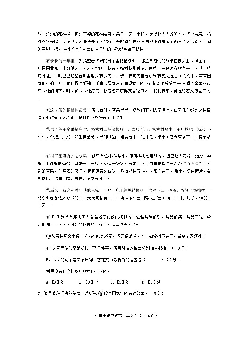 安徽省池州市东至县2020-2021学年七年级下学期期末考试语文试题(Word版无答案)第3页