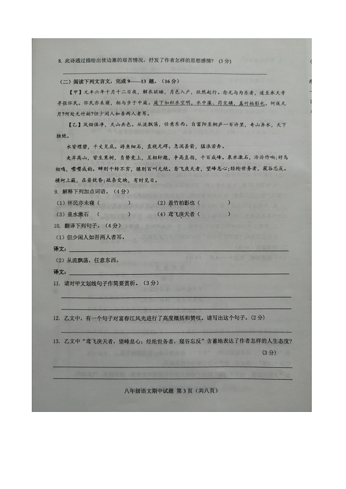 山东省菏泽市成武县2020—2021学年八年级上学期期中学业质量测评语文试题(统编版含答案)第3页