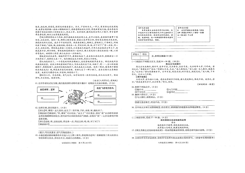 河南省商水县希望初级中学2021-2022学年七年级上学期期中考试语文试卷(图片版含答案)第3页