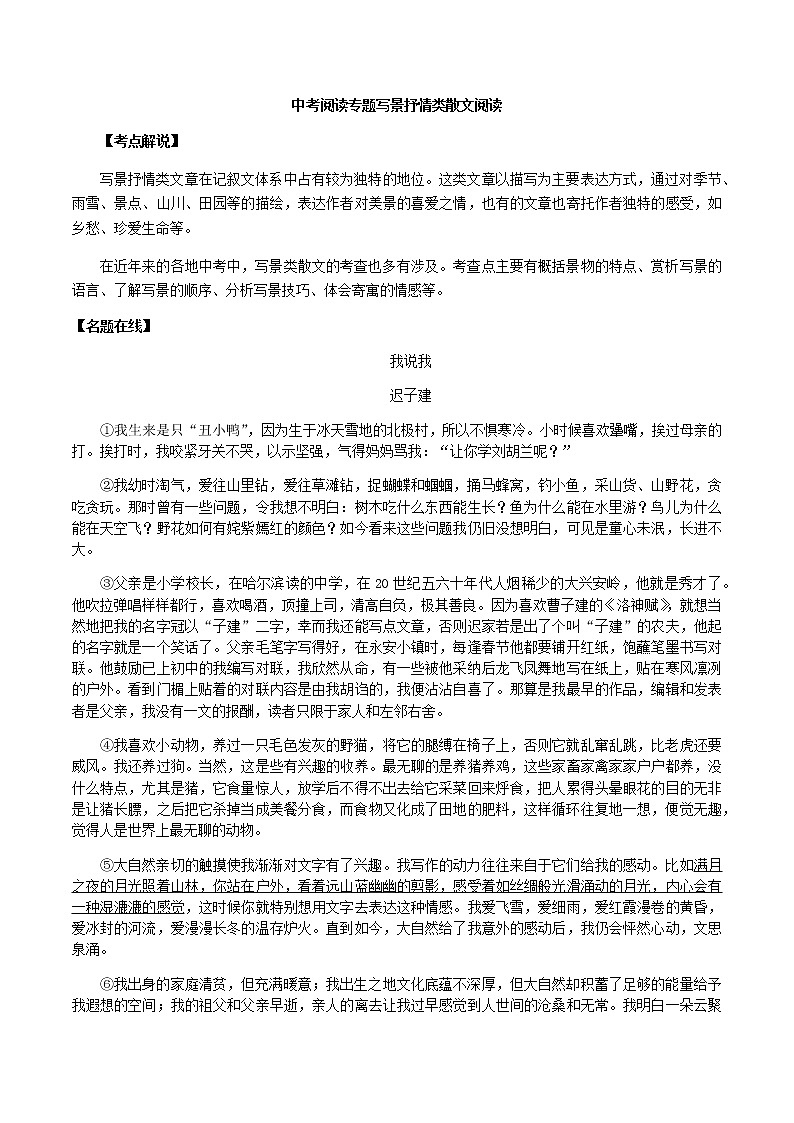 中考阅读专题写景抒情类散文阅读第1页