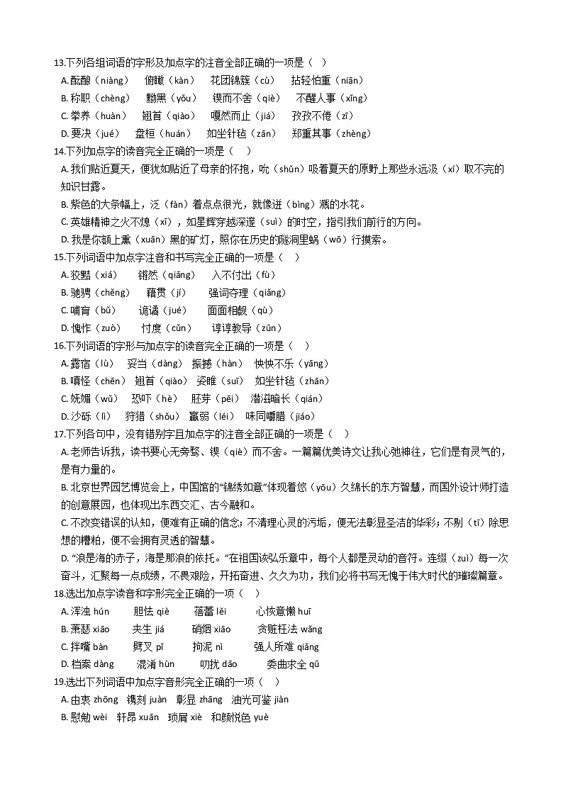 2021-2022学年中考语文一轮复习:专题一 字音字形专项练习第3页