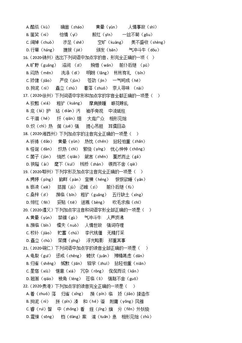 2022年中考语文一轮复习专项训练01:字音第3页
