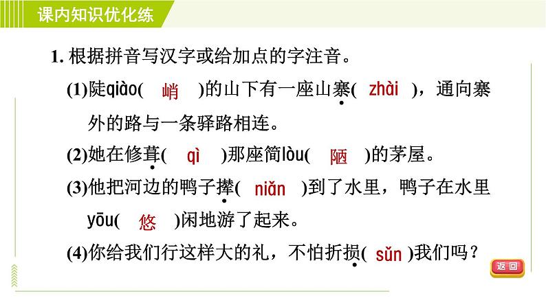 人教版七年级下册语文 第4单元 15. 驿路梨花 习题课件第5页