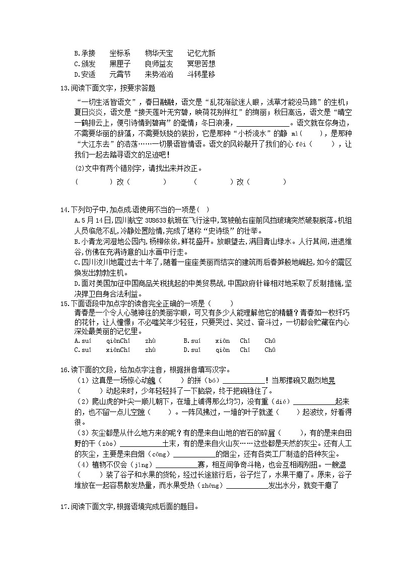 2022年中考语文二轮专题复习《字音字形与词语》九(含答案)第3页