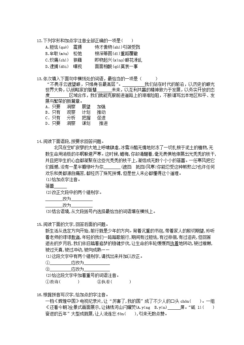 2022年中考语文二轮专题复习《字音字形与词语》六(含答案)第3页