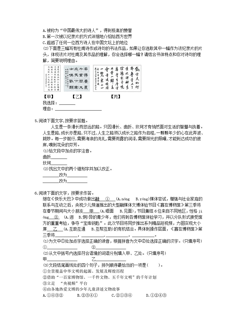 2022年中考语文二轮专题复习《字音字形与词语》四(含答案)第3页