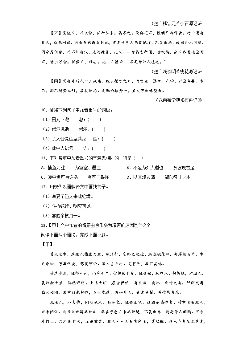 第9课《桃花源记》同步测试卷 部编版语文八年级下册03