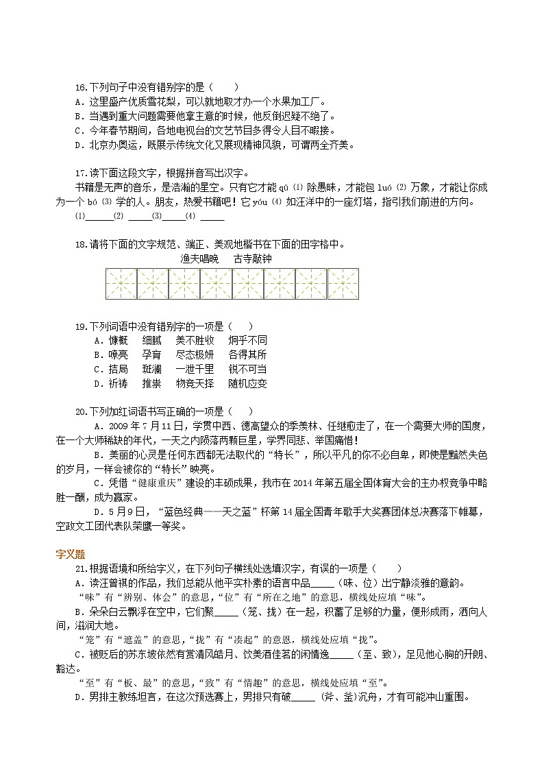 中考语文总复习——字音•字形•字义 巩固练习第3页