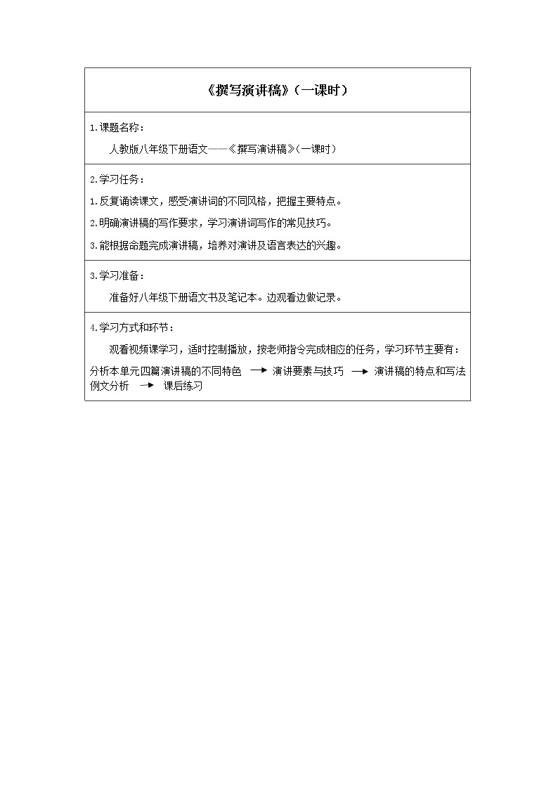 人教版（部编版）初中语文八年级下册 任务二 撰写演讲稿  教案、学案01