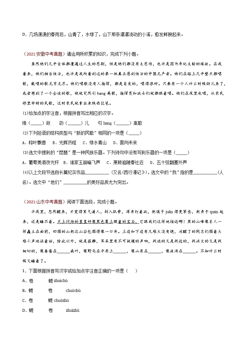 专题02 词语(包括成语)-三年(2019-2021)中考真题语文分项汇编(全国通用)(原卷版)第2页