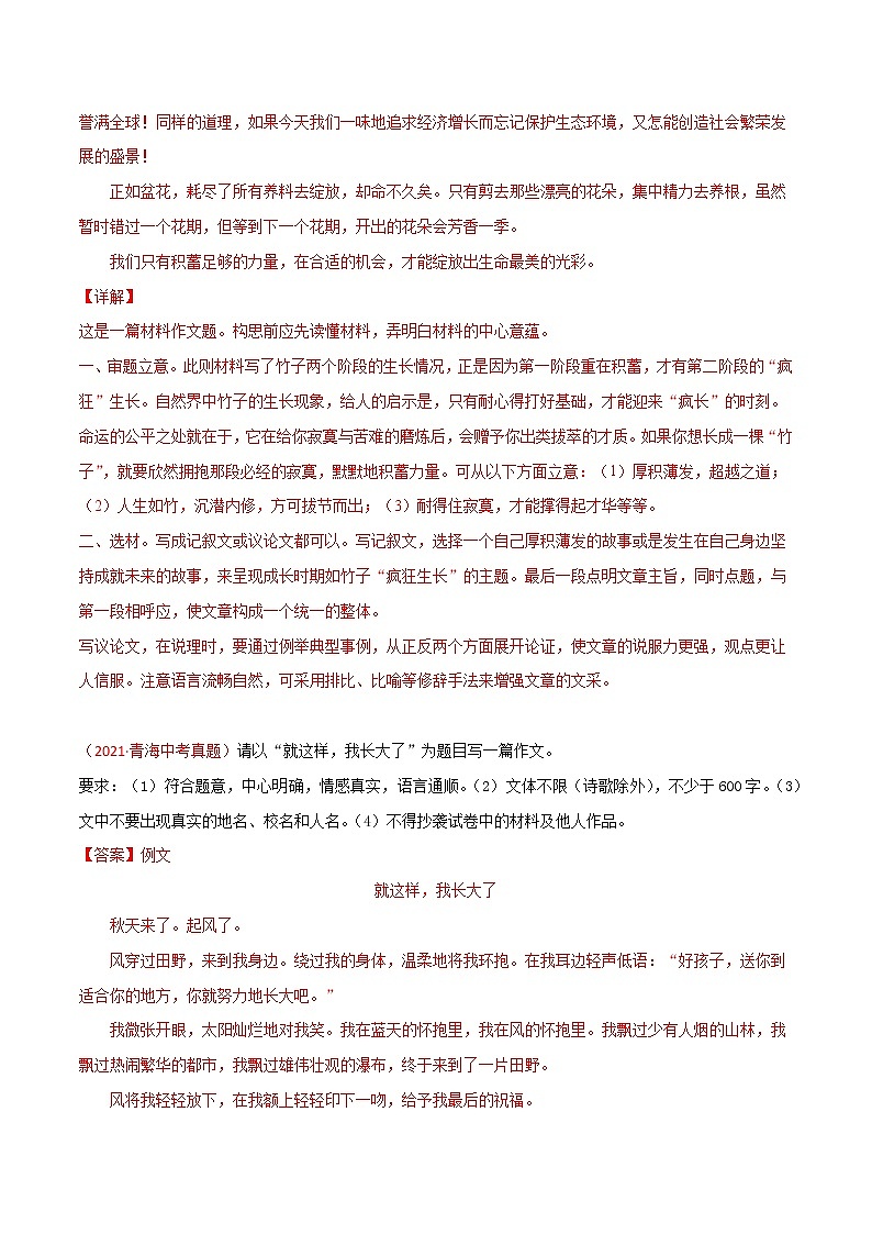 专题14 写作-三年(2019-2021)中考真题语文分项汇编(全国通用)(解析版)第2页