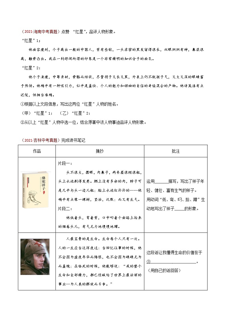 专题07 名著阅读-三年(2019-2021)中考真题语文分项汇编(全国通用)(原卷版)第2页