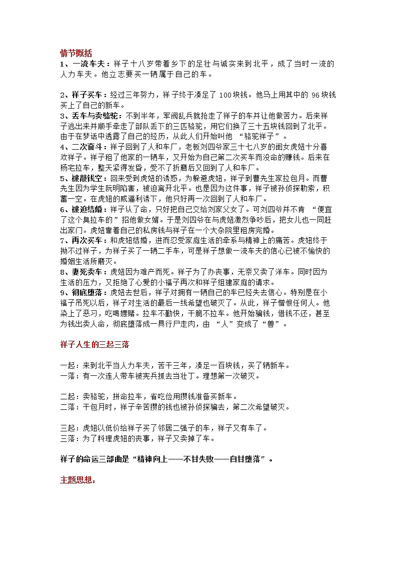 《骆驼祥子》知识点及真题汇总学案第1页