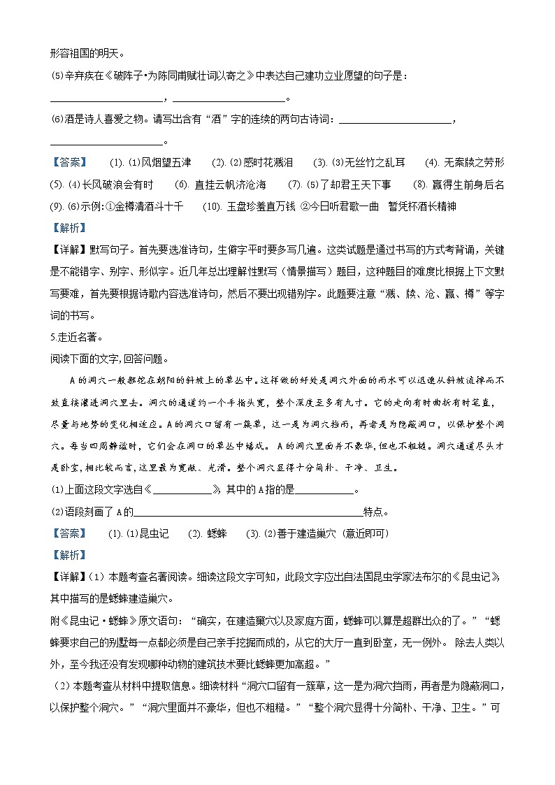 2020年黑龙江龙东地区中考模拟语文试题(解析版)第3页