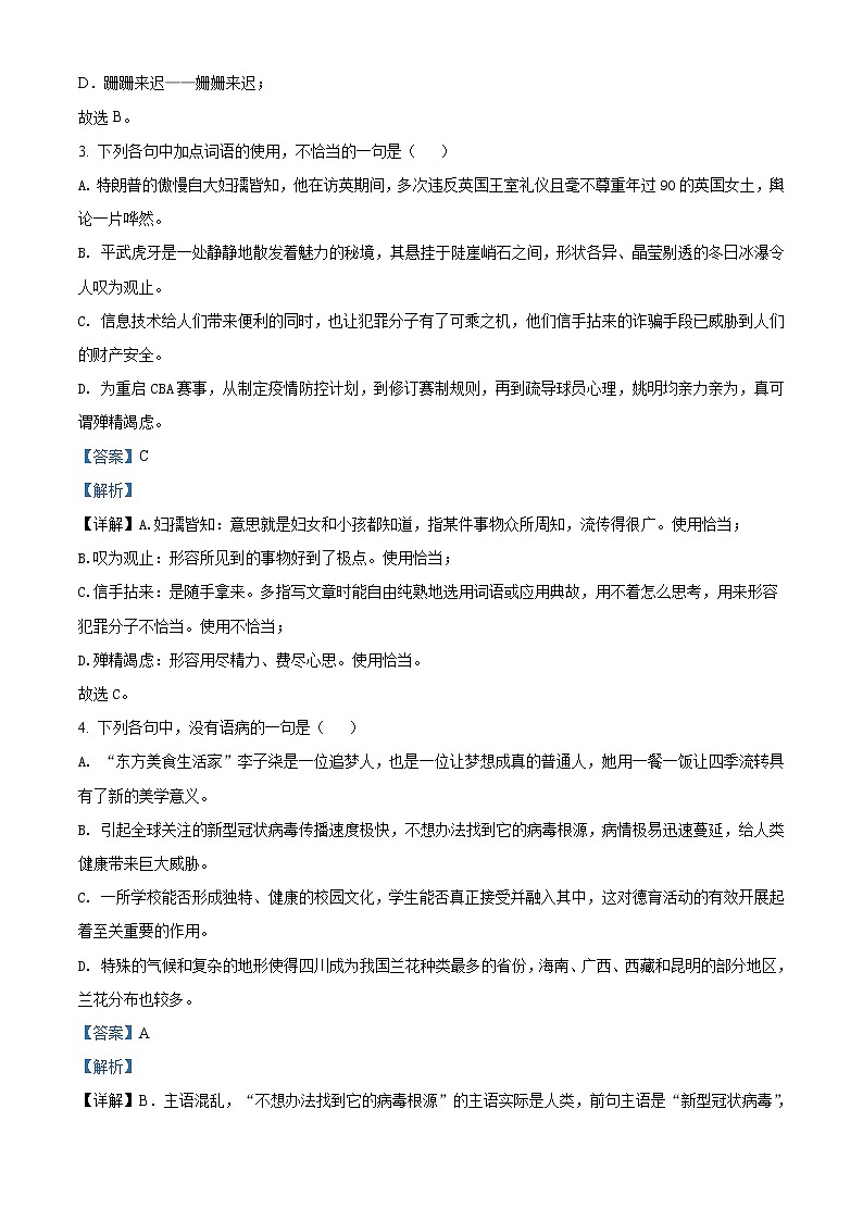 四川省绵阳市2020年中考语文试题(解析版)02