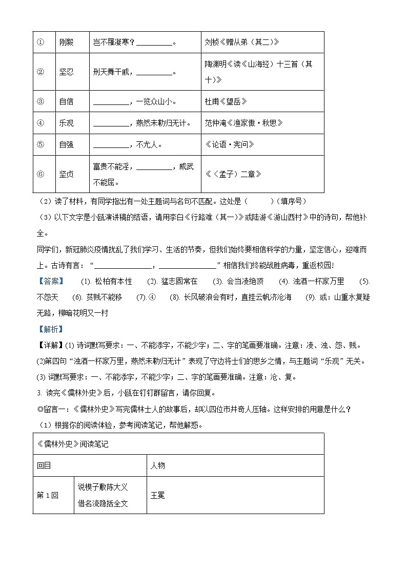 浙江省温州市2020年中考语文试题(解析版)第2页