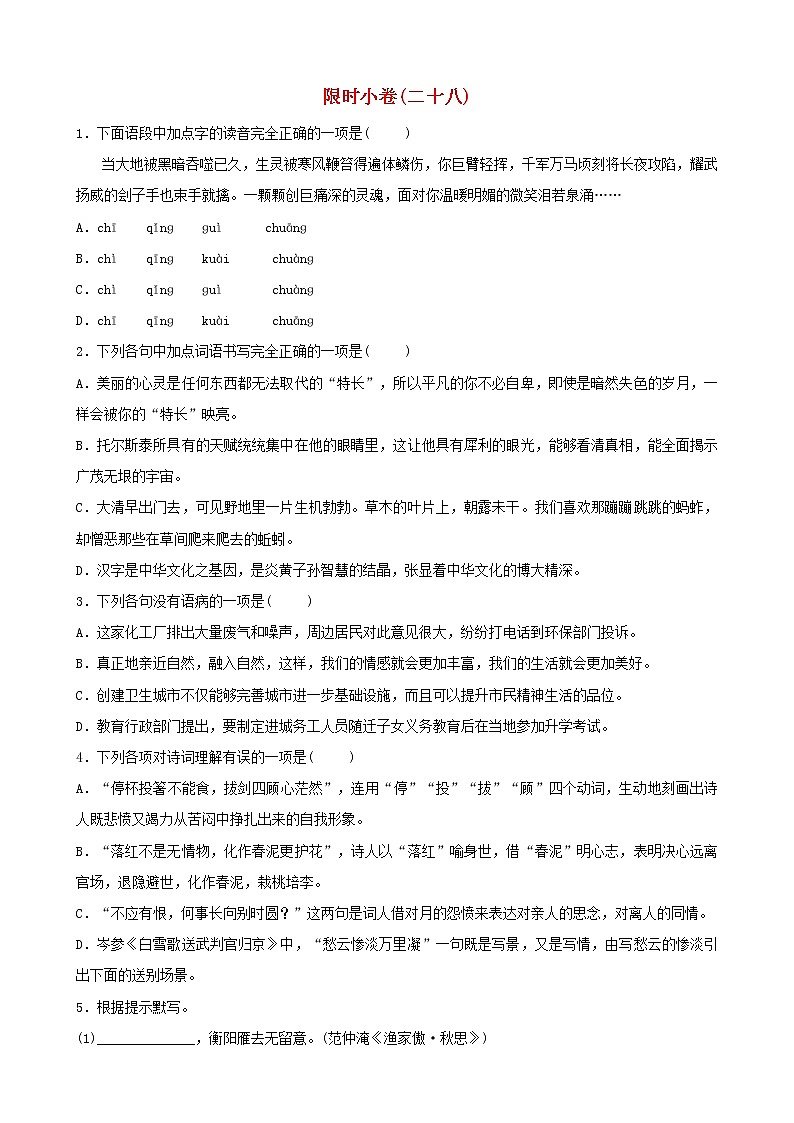 (通用版)中考语文总复习限时练习小卷(28) (含答案)第1页